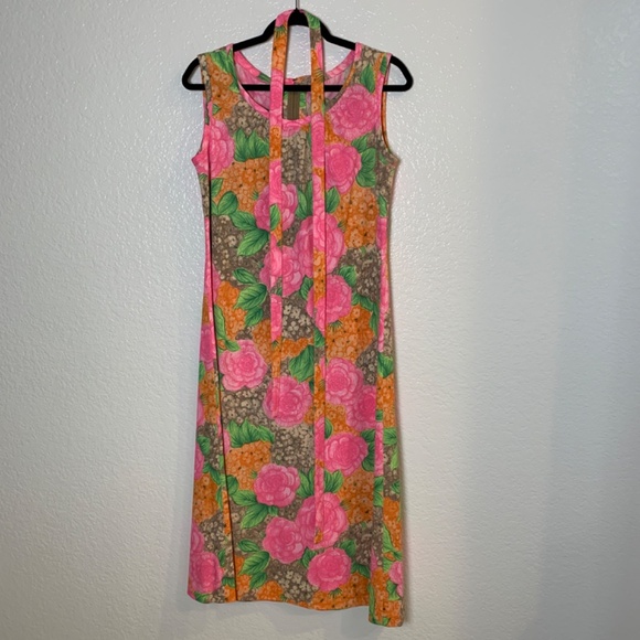 Vintage Henry Lee Floral Maxi Dress Medium? Pink Hostess Psychedelic 60's 70's - Picture 11 of 15